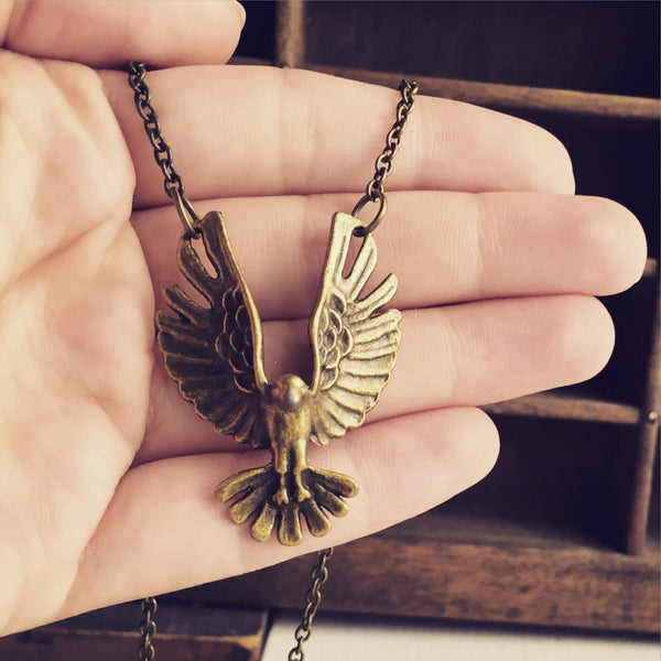 Hawk Necklace / Bronze Brass Pick Your Length / Bird of Prey Eagle Boho Bohemian Festival Style Travel Lover Gift / Free Spirit Wanderer-Lydia's Vintage | Handmade Personalized Vintage Style Necklaces, Lockets, Earrings, Bracelets, Brooches, Rings