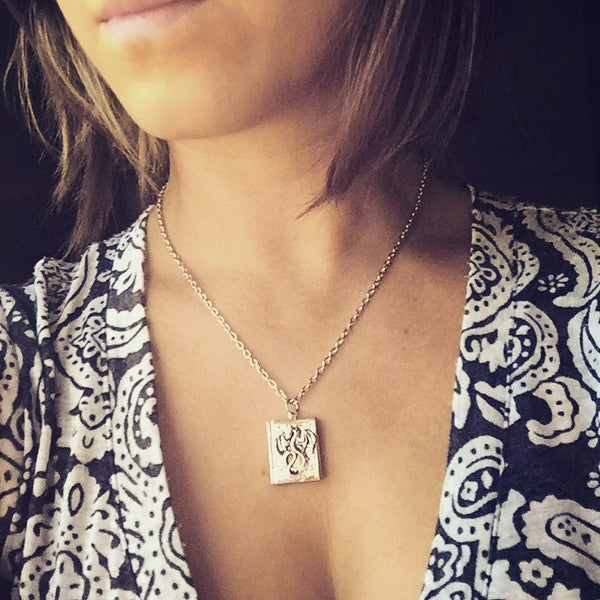 Dragon Book Locket Necklace Dragon Jewelry Fantasy Dragonlance Book Lover Gift-Lydia's Vintage | Handmade Personalized Vintage Style Necklaces, Lockets, Earrings, Bracelets, Brooches, Rings