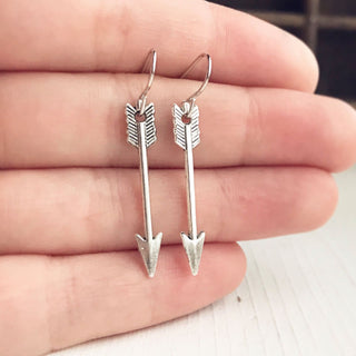 Silver Arrow Earrings / Small Everyday Simple Arrow Earrings Gift for Women Archery Lover Gift Bridesmaids Jewelry Silver Dangly Dangle Boho-Lydia's Vintage | Handmade Personalized Vintage Style Earrings and Ear Cuffs