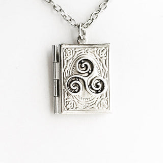 Triskelion Book Locket Necklace Celtic Jewelry Book Lover Gift-Lydia's Vintage | Handmade Personalized Vintage Style Necklaces, Lockets, Earrings, Bracelets, Brooches, Rings