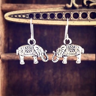 Elephant Earrings Silver Elephant Jewelry-Lydia's Vintage | Handmade Personalized Vintage Style Earrings and Ear Cuffs