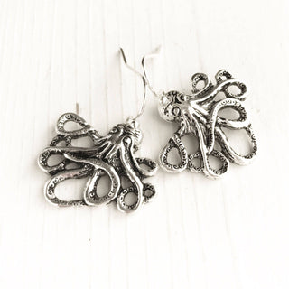 Octopus Earrings Silver Kraken Octopus Jewelry-Lydia's Vintage | Handmade Personalized Vintage Style Earrings and Ear Cuffs
