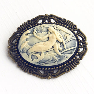 Mermaid Cameo Brooch Pirate Hat Pin Renaissance Faire Costume-Lydia's Vintage | Handmade Custom Cosplay, Renaissance Fair Inspired Style Necklaces, Earrings, Bracelets, Brooches, Rings