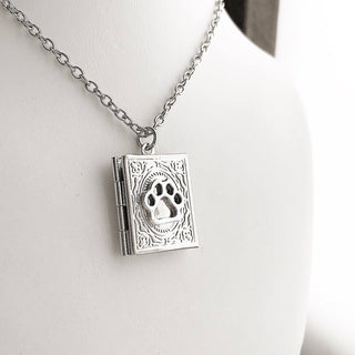 Paw Print Locket Necklace / Book Locket Silver Dog Paw Pendant Book Lover Gift New Pet Owner Print Photo Locket-Lydia's Vintage | Handmade Personalized Vintage Style Necklaces, Lockets, Earrings, Bracelets, Brooches, Rings