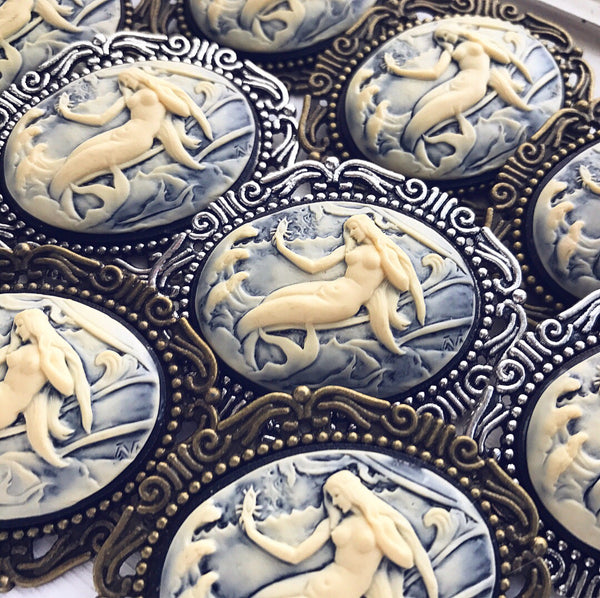Mermaid Cameo Brooch Pirate Hat Pin Renaissance Faire Costume-Lydia's Vintage | Handmade Custom Cosplay, Renaissance Fair Inspired Style Necklaces, Earrings, Bracelets, Brooches, Rings