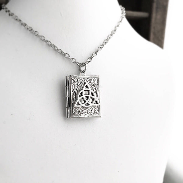 Celtic Knot Book Locket Necklace Silver Celtic Jewelry Pendant Triquetra Trinity Knot-Lydia's Vintage | Handmade Personalized Vintage Style Necklaces, Lockets, Earrings, Bracelets, Brooches, Rings