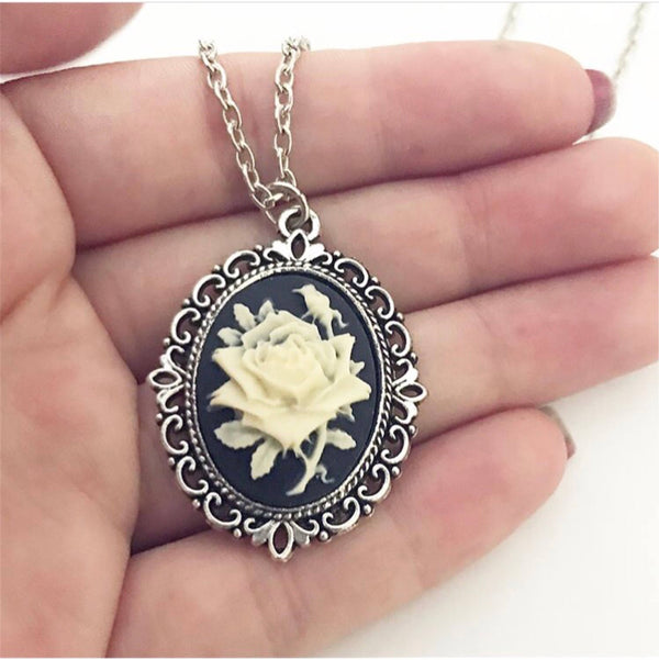 Rose Cameo Necklace-Lydia's Vintage | Handmade Personalized Vintage Style Necklaces, Lockets, Earrings, Bracelets, Brooches, Rings