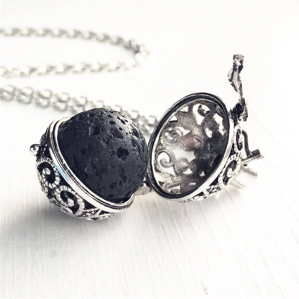 Diffuser Locket Necklace Lava Ball Stone Essential Oil Scent Locket Gift for Women Aromatherapy-Lydia's Vintage | Handmade Personalized Vintage Style Necklaces, Lockets, Earrings, Bracelets, Brooches, Rings