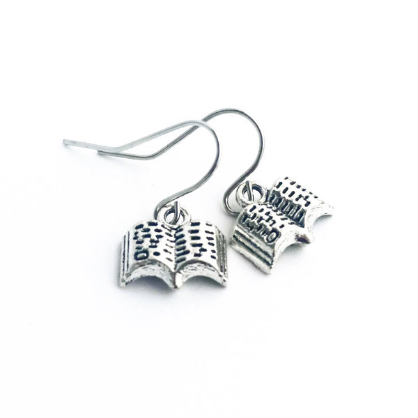 Book Earrings Book Gifts Teacher Earrings Silver Book Jewelry-Lydia's Vintage | Handmade Personalized Vintage Style Earrings and Ear Cuffs