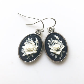 Rose Cameo Earrings Rose Jewelry Gift for Women Rose Earrings-Lydia's Vintage | Handmade Personalized Vintage Style Earrings and Ear Cuffs