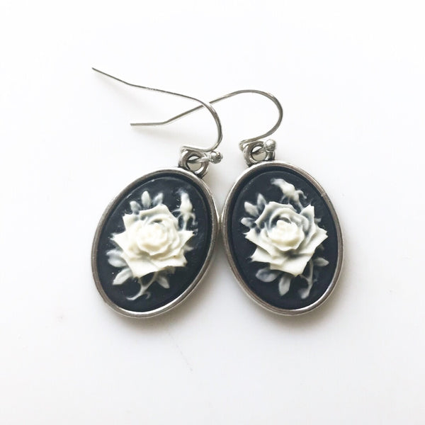Rose Cameo Earrings Rose Jewelry Gift for Women Rose Earrings-Lydia's Vintage | Handmade Personalized Vintage Style Earrings and Ear Cuffs