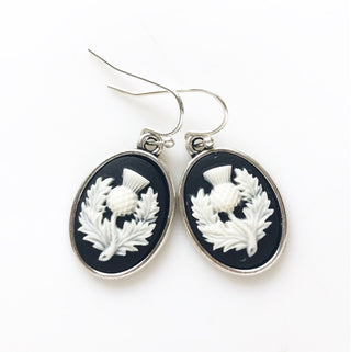 Scottish Thistle Cameo Earrings Scotland Jewelry-Lydia's Vintage | Handmade Personalized Vintage Style Earrings and Ear Cuffs