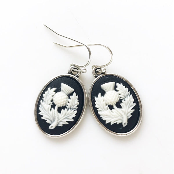 Scottish Thistle Cameo Earrings Scotland Jewelry-Lydia's Vintage | Handmade Personalized Vintage Style Earrings and Ear Cuffs