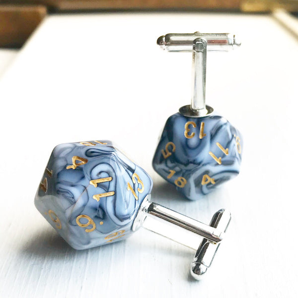 Black and White Swirl D20 Cufflinks D&D Geeky Wedding Dungeons and Dragons-Lydia's Vintage | Handmade Personalized Cufflinks and Tie Tacks