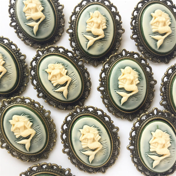 Mermaid Cameo Brooch Mermaid Jewelry Renaissance Faire Pin-Lydia's Vintage | Handmade Custom Cosplay, Renaissance Fair Inspired Style Necklaces, Earrings, Bracelets, Brooches, Rings