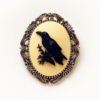 Raven Cameo Brooch Crow Jewelry-Lydia's Vintage | Handmade Vintage Style Jewelry, Brooches, Pins, Necklaces, Bracelets