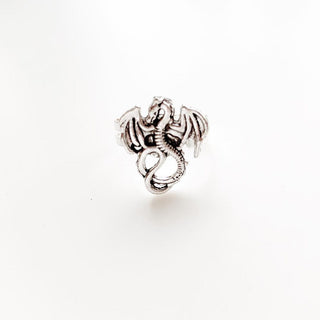 Dragon Ring / Adjustable Silver Dragon Ring Renaissance Faire Costume Outfit Accessories for Women Dragon Lover Gift Fantasy Dragon Jewelry-Lydia's Vintage | Handmade Custom Cosplay, Renaissance Fair Inspired Style Necklaces, Earrings, Bracelets, Brooches, Rings