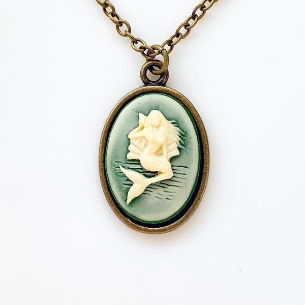 Mermaid Cameo Necklace Mermaid Lover Gift-Lydia's Vintage | Handmade Personalized Vintage Style Necklaces, Lockets, Earrings, Bracelets, Brooches, Rings