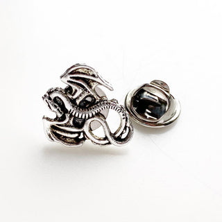 Dragon Lapel Pin Small Silver Tie Tack Brooch-Lydia's Vintage | Handmade Vintage Style Jewelry, Brooches, Pins, Necklaces, Bracelets