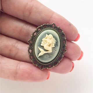 Mermaid Cameo Brooch Mermaid Jewelry Renaissance Faire Pin-Lydia's Vintage | Handmade Custom Cosplay, Renaissance Fair Inspired Style Necklaces, Earrings, Bracelets, Brooches, Rings