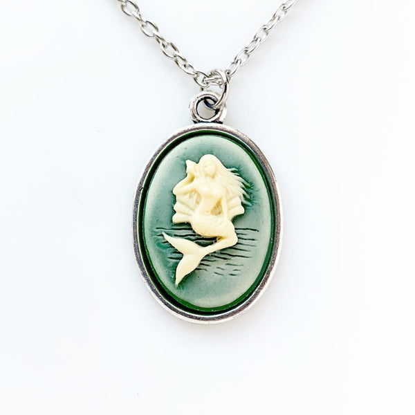 Mermaid Cameo Necklace Mermaid Jewelry-Lydia's Vintage | Handmade Personalized Vintage Style Necklaces, Lockets, Earrings, Bracelets, Brooches, Rings