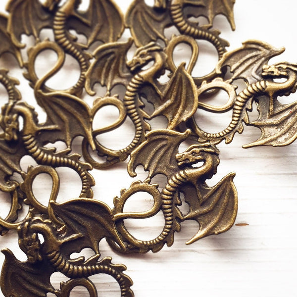 Pair of Dragon Brooches Dragon Pins Set of 2 Dragon Jewelry Renaissance Faire Costume-Lydia's Vintage | Handmade Custom Cosplay, Renaissance Fair Inspired Style Necklaces, Earrings, Bracelets, Brooches, Rings