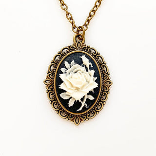 Rose Cameo Necklace Cameo Jewelry Rose Pendant-Lydia's Vintage | Handmade Personalized Vintage Style Necklaces, Lockets, Earrings, Bracelets, Brooches, Rings