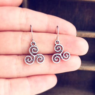 Triskelion Earrings Celtic jewelry Renaissance Faire Silver Earrings-Lydia's Vintage | Handmade Custom Cosplay, Renaissance Fair Inspired Style Necklaces, Earrings, Bracelets, Brooches, Rings