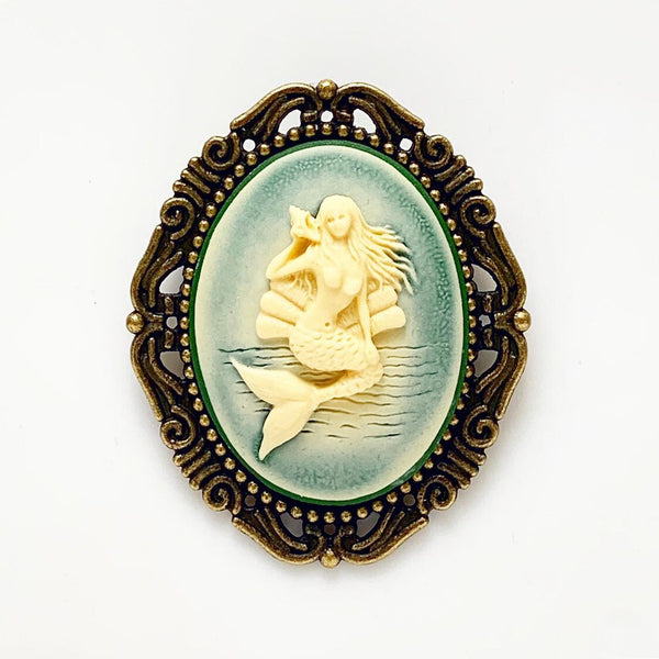 Mermaid Brooch Pirate Hat Pin Mermaid Cameo-Lydia's Vintage | Handmade Custom Cosplay, Pirate Inspired Style Necklaces, Earrings, Bracelets, Brooches, Rings