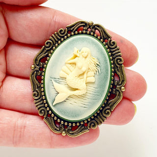 Mermaid Brooch Pirate Hat Pin Mermaid Cameo-Lydia's Vintage | Handmade Custom Cosplay, Pirate Inspired Style Necklaces, Earrings, Bracelets, Brooches, Rings