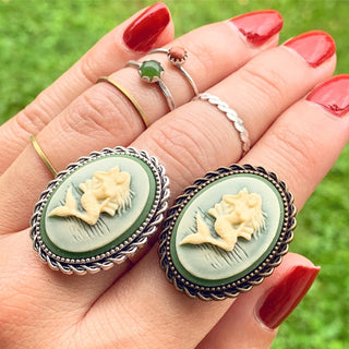 Mermaid Ring Cameo Ring Mermaid Jewelry Renaissance Faire-Lydia's Vintage | Handmade Custom Cosplay, Renaissance Fair Inspired Style Necklaces, Earrings, Bracelets, Brooches, Rings