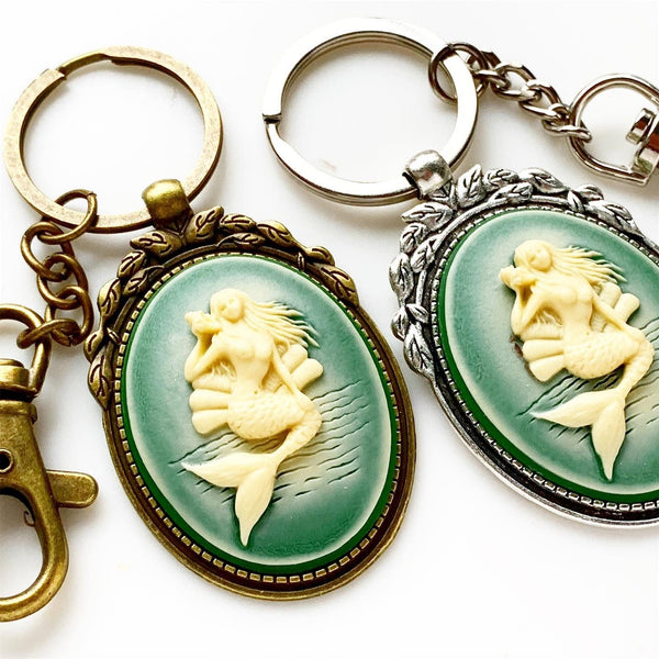 Mermaid Keychain Cameo Key Chain Mermaid Lover Gift-Lydia's Vintage | Handmade Personalized Bookmarks, Keychains