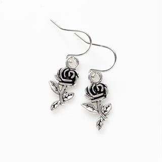 Rose Earrings Small Silver Roses Flower Earrings-Lydia's Vintage | Handmade Personalized Vintage Style Earrings and Ear Cuffs