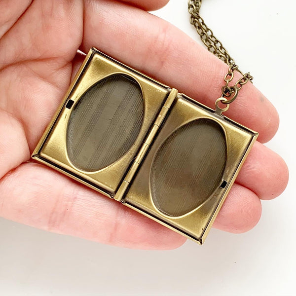 Sunflower Locket Necklace Photo Locket Book Jewelry-Lydia's Vintage | Handmade Personalized Vintage Style Necklaces, Lockets, Earrings, Bracelets, Brooches, Rings