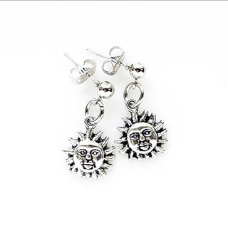 Sun Earrings Silver Studs Celestial Earrings-Lydia's Vintage | Handmade Personalized Vintage Style Earrings and Ear Cuffs
