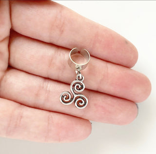 Triskelion Ear Cuff Non Pierced No Piercing Celtic Dangly Ear Wrap-Lydia's Vintage | Handmade Personalized Vintage Style Earrings and Ear Cuffs