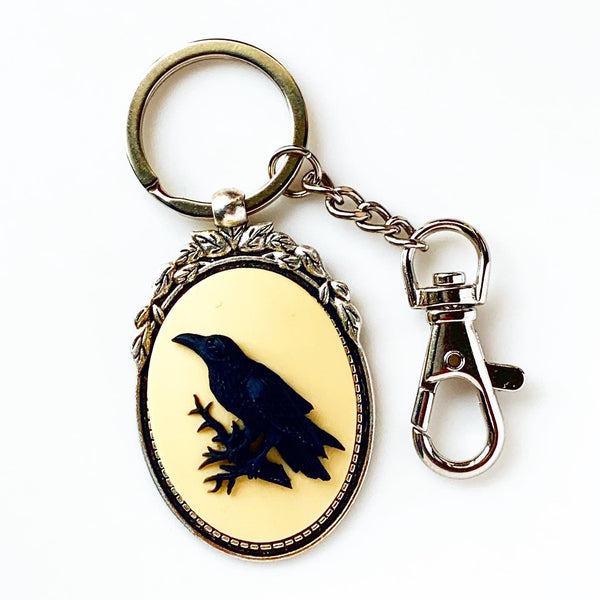 Raven Keychain Halloween Cameo Crow Lover Gift-Lydia's Vintage | Handmade Personalized Bookmarks, Keychains