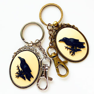 Raven Keychain Halloween Cameo Crow Lover Gift-Lydia's Vintage | Handmade Personalized Bookmarks, Keychains