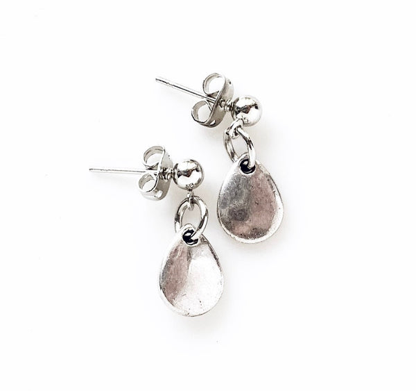 Teardrop Stud Earrings Silver Minimalist Jewelry-Lydia's Vintage | Handmade Personalized Vintage Style Earrings and Ear Cuffs