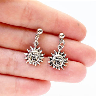 Sun Earrings Silver Studs Celestial Earrings-Lydia's Vintage | Handmade Personalized Vintage Style Earrings and Ear Cuffs