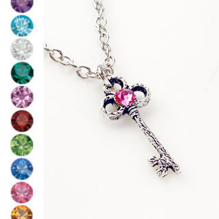 Birthstone Necklace Key Necklace Birthstone Jewelry Personalized Gifts-Lydia's Vintage | Handmade Personalized Vintage Style Necklaces, Lockets, Earrings, Bracelets, Brooches, Rings