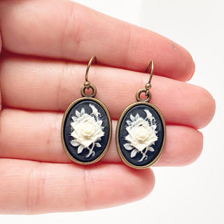Rose Cameo Earrings Flower Earring Classic Cameo Jewelry-Lydia's Vintage | Handmade Personalized Vintage Style Earrings and Ear Cuffs