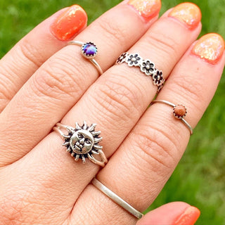Sun Ring Silver Adjustable Ring Celestial Jewelry-Lydia's Vintage | Handmade Personalized Vintage Style Rings, Earrings, Bracelets, Brooches, Necklaces, Lockets