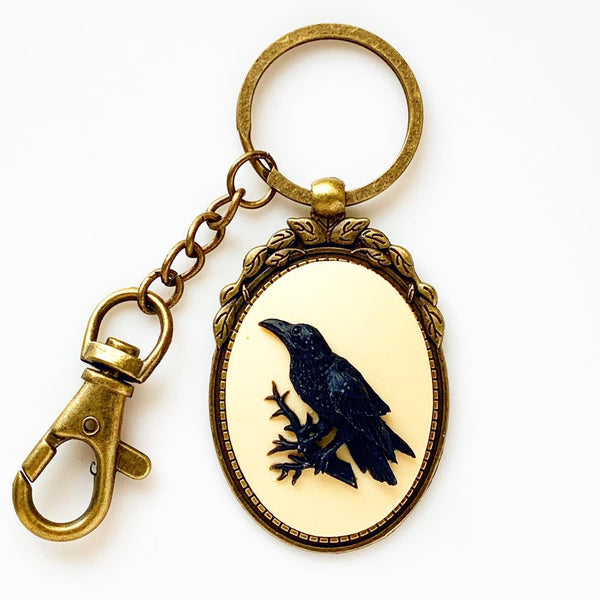 Raven Keychain Halloween Cameo Crow Lover Gift-Lydia's Vintage | Handmade Personalized Bookmarks, Keychains