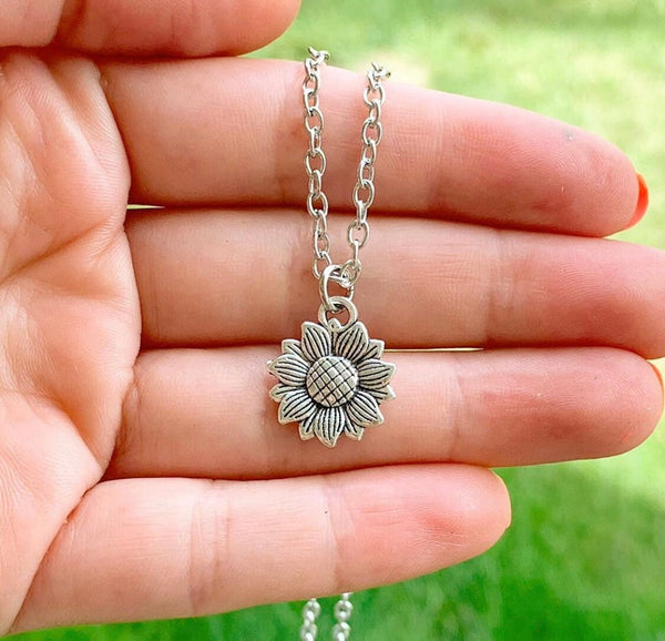 Sunflower Necklace Silver Sunflower Pendant Gift for Women-Lydia's Vintage | Handmade Personalized Vintage Style Necklaces, Lockets, Earrings, Bracelets, Brooches, Rings