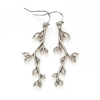 Ivy Leaf Earrings Long Silver Earrings-Lydia's Vintage | Handmade Personalized Vintage Style Earrings and Ear Cuffs