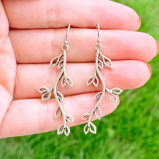 Ivy Leaf Earrings Long Silver Earrings-Lydia's Vintage | Handmade Personalized Vintage Style Earrings and Ear Cuffs