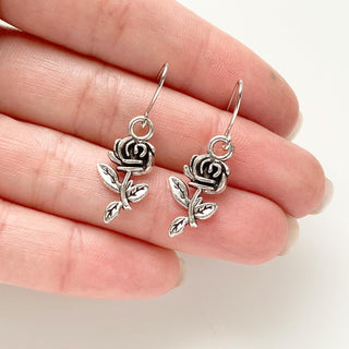 Rose Earrings Small Silver Roses Flower Earrings-Lydia's Vintage | Handmade Personalized Vintage Style Earrings and Ear Cuffs