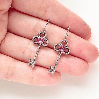 Skeleton Key Earrings Birthstone Earrings Gift for Her-Lydia's Vintage | Handmade Personalized Vintage Style Earrings and Ear Cuffs