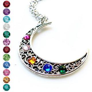 Moon Necklace Birthstone Necklace Gift for Mom Pick 3+ Birthstones-Lydia's Vintage | Handmade Personalized Vintage Style Necklaces, Lockets, Earrings, Bracelets, Brooches, Rings